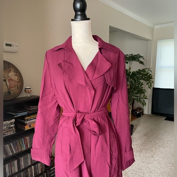 Banana Republic Outlet Plum Wine Waterfall Belted Trench Fall Coat, Size S NWT - Picture 3 of 13